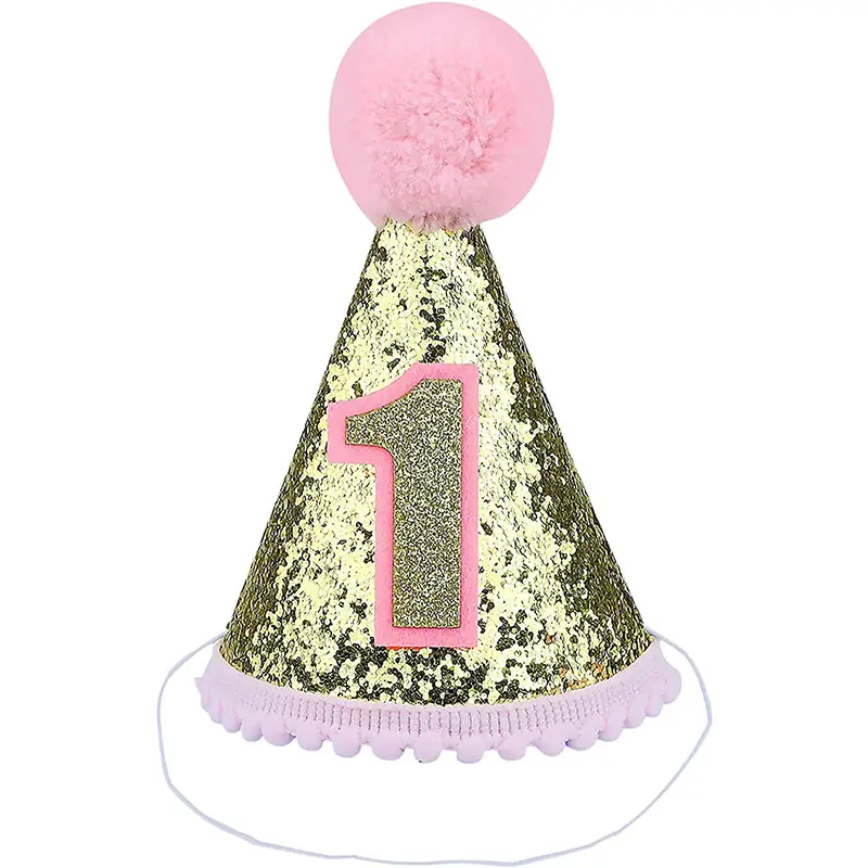 Cappelli da festa con cappello a cono di compleanno con Glitter scintillanti regolabili con pon pon forniture per feste di compleanno per bambini per decorazioni per feste