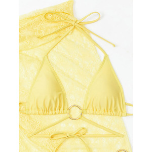 Conjunto de Bikini de 3 Piezas Color Crema Amarillo, Encaje, Sexy y Lindo, Traje de Baño de Lujo Transparente de Alta Calidad, Directo de Fábrica, 2026 - Product Image 4