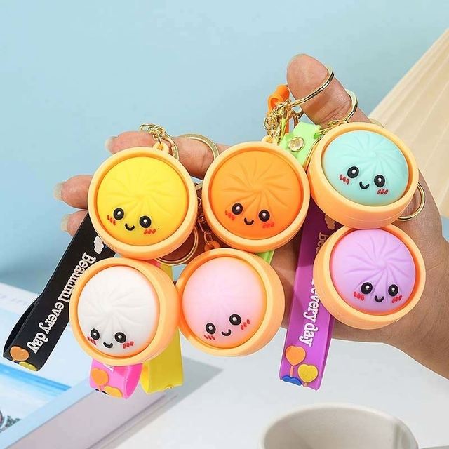 Cartoon Cute PVC Steamed Bun Keychain Squeeze Stress Relief Toy Stall Small Gift Pendant