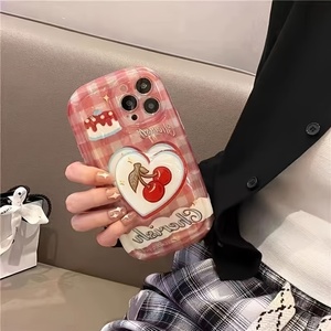 Màu Đỏ Kiểm Tra Trái Tim Cherry Trường Hợp Điện Thoại Cho <span class=keywords><strong>Iphone</strong></span> 14 Cộng Với <span class=keywords><strong>7</strong></span> 8 X XS XR 11 12 13 Pro Max Mini Silicone Bìa Trường Hợp Với Chủ 16 - Product Image 4
