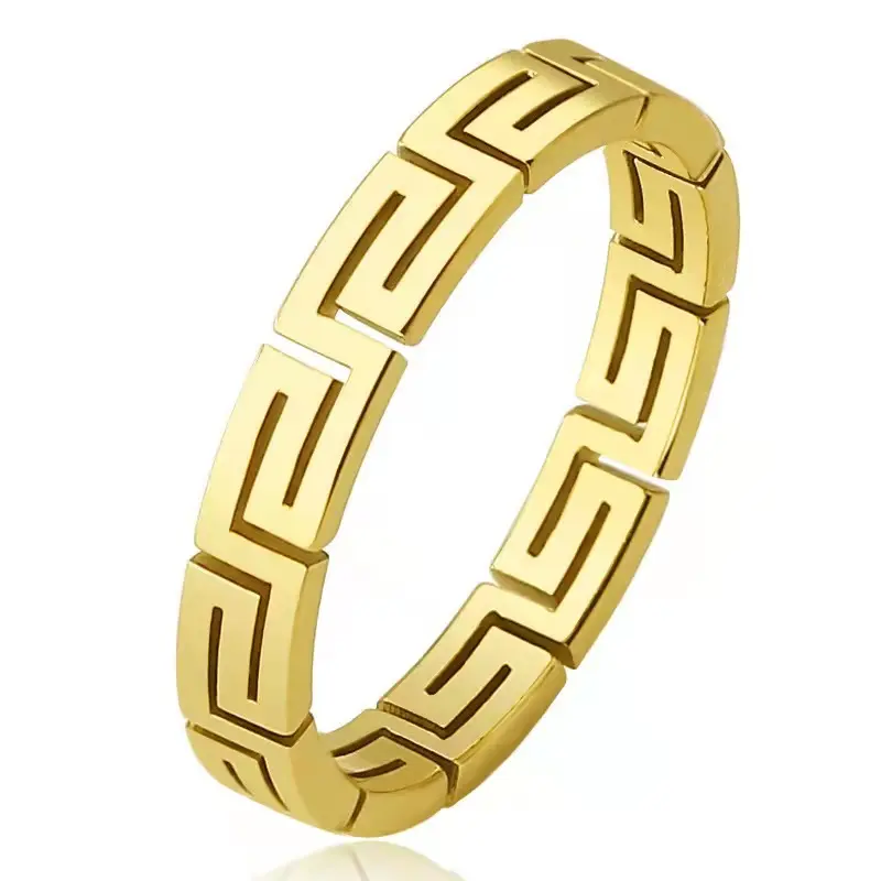 Stainless Steel 4MM Great Wall Pattern Ring for Women Men Gold Plated Latest Simple Design Fine Jewelry Rings Wholesale