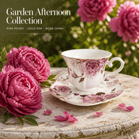 Ensemble tasse et soucoupe à café en céramique rose vintage européen, bordure dorée, bord festonné, tasse à thé de l'après-midi, vaisselle de table, cadeau