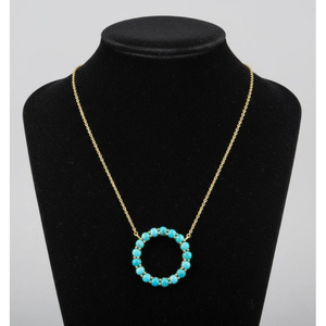 Collar con colgante circular de turquesa en oro de 18 quilates, diseño de halo, minimalista, elegante, pieza de joyería fina para seres queridos. - Product Image 6