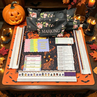 Jeu de Mahjong Américain Magique et Sinistre pour Halloween, 3 couches, tuiles en acrylique violettes, avec tapis de Mahjong, supports, sacs et accessoires complets