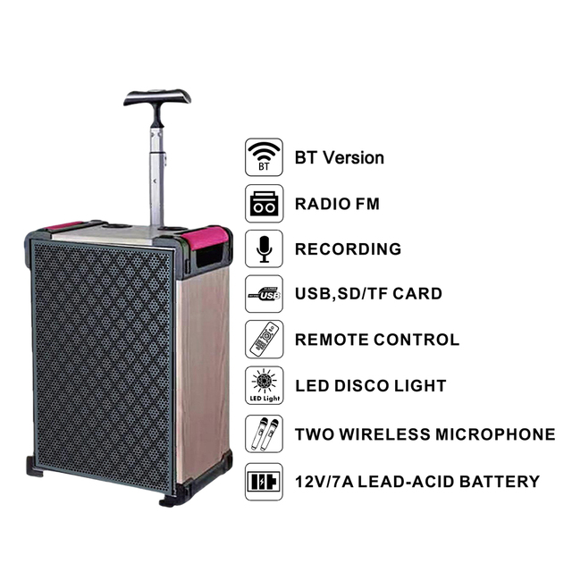 10 Inch Professional Speaker DJ Karaoke Speaker Sound Box Wireless BluetoothWooden Trolley Speaker With MIC