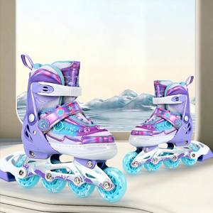 Patins à roulettes pour enfants, roues lumineuses réglables, antidérapantes, pour enfants, matériau en maille violet clair, rose, turquoise - Product Image 1