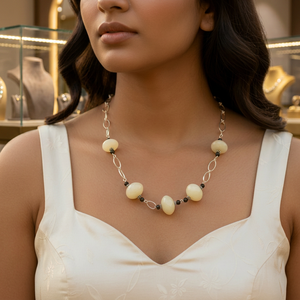 Religious Geometric Natural Stone Beaded <b>Statement</b> <b>Necklace</b> in 925 Silver for Women-Trendy Gift - Product Image 3