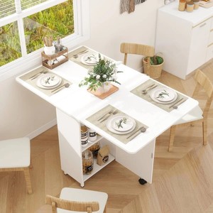 <span class=keywords><strong>Table</strong></span> à manger pliante en bois avec rangement, <span class=keywords><strong>table</strong></span> <span class=keywords><strong>de</strong></span> cuisine <span class=keywords><strong>de</strong></span> 51,2 pouces pour 2 à <span class=keywords><strong>4</strong></span> personnes, petits espaces - Product Image 3