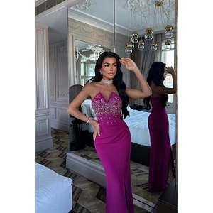 Vestido de Noche de Satén Fucsia con Lentejuelas y Cuentas, Estilo Princesa, Corte A, Cintura Imperio, Escote Redondo, Sin Tirantes, Largo hasta el Suelo, Disponible en Tallas XS a XL - Product Image 2