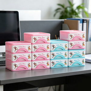 Happy Clown Desktop Organizer Multi Layer Drawer Storage Cabinet Pink And Blue Color Blocking Rectangle Standing Type - Product Image 3