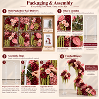 Rangkaian Bunga Buatan Tangan Mawar Dahlia Anthurium Hydrangea dengan Lilin Tinggi Hitam untuk Dekorasi Meja Pernikahan