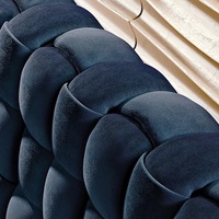 Modernes Blaues Samt-Kingsize-Schlafzimmermöbel Einzigartiges Doppelkopfteil mit Knopfheftung-Design