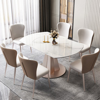 Ensemble de table à manger extensible moderne 6 places avec plateau tournant intégré en pierre frittée, pieds en métal, multifonctionnel pour le hall