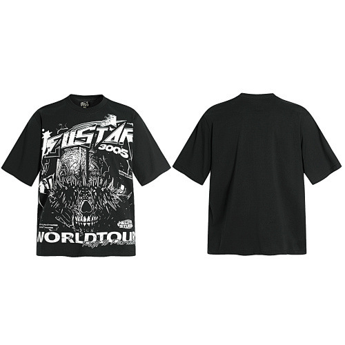 For American-style hell- Vintage Cartoon T-shirt Factory-direct Wholesale Cross-border High-quality Cotton Loose Fit Breathable