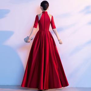 Robe de chœur longue pour femme, coupe trapèze, rouge bordeaux, 100% coton, antistatique, coupe ajustée, pour concours de <span class=keywords><strong>chant</strong></span>, chef de chœur - Product Image 4