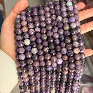 Perles rondes en charoïte naturelle de haute qualité, brins de pierres précieuses en charoïte violette pour la fabrication de bijoux DIY. Couleur: # 46 47 - Product Image 4