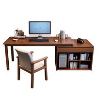 Escritorio de Madera Sólida con Librero Integrado, Escritorio Combinado para Estudiantes, Escritorio de Estudio y Escritura, Escritorio de Oficina para Dos Personas, Modelo FJX928