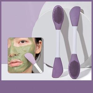Brosse faciale en silicone 2-en-1 avec impression UV, applicateur de masque doux, spatule de maquillage réutilisable pour un nettoyage en profondeur des soins de la peau - Product Image 1