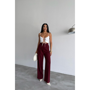 Pantalon Palazzo - Pantalon large en mousseline respirante pour femme, taille XL, style décontracté et professionnel, taille élastique, design 'Edge' coloré - Product Image 4