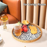 Plateau en rotin laqué avec incrustation de nacre, plateau de service moderne et luxueux pour la cuisine et la salle de bain, pour le café/le pain/les fruits, multifonctionnel, décoration