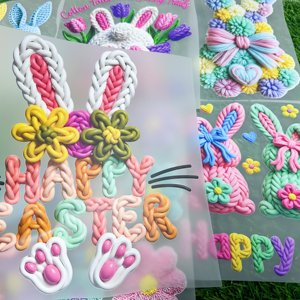 <span class=keywords><strong>Adesivi</strong></span> Termotrasferibili DTF Lavabili con Coniglietto Pasquale in Filato Sintetico, Carote e Uova di Pasqua <span class=keywords><strong>per</strong></span> T-shirt e Borse - Product Image 1