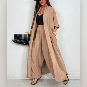 Ensemble 2 pièces décontracté pour femme : cardigan, chemise longue et pantalon, couleur unie, coupe ample, tendance - Product Image 3