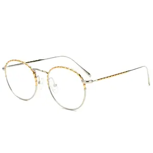 Kacamata Optik Logam Desain Merek Unik Bingkai Titanium Perak untuk Pria dan Wanita