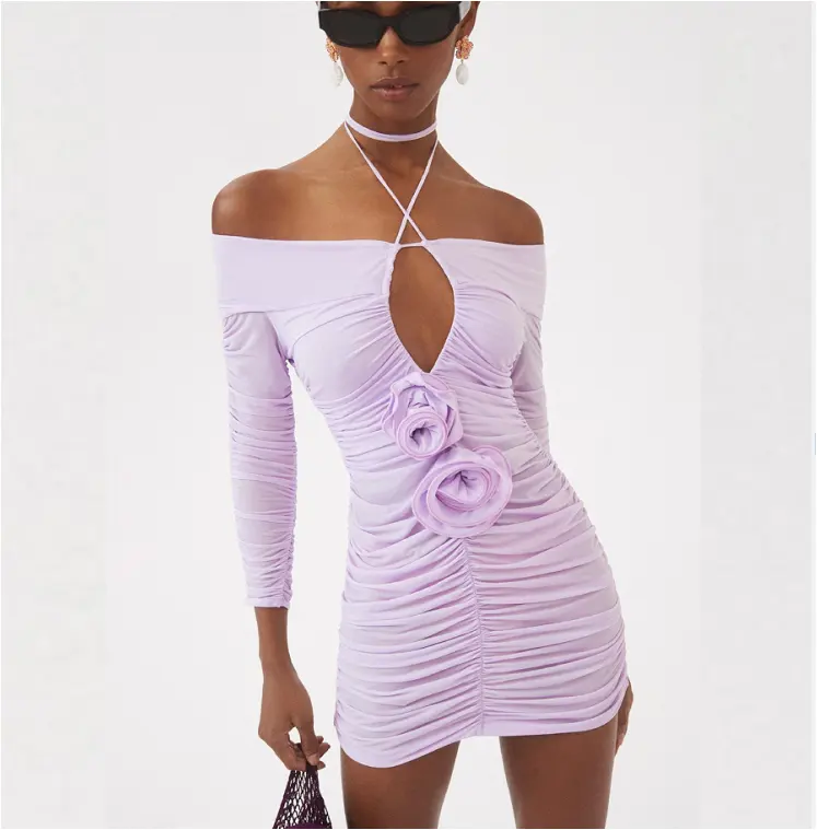 Mới đến cut-out Bodycon Dresses dây 3D Hoa Đầm vestidos casuales