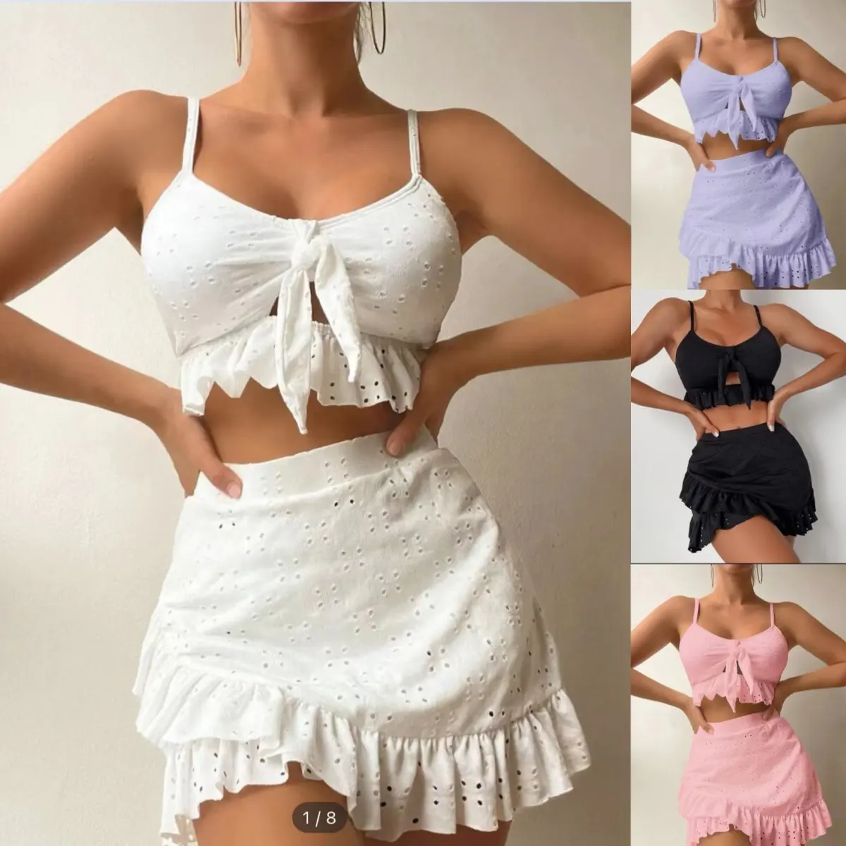 Conjunto biquíni corte alto 3 peças, maiô feminino saia