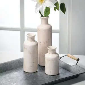 Vas keramik Retro pecah-pecah, 3 buah Set vas perabotan rumah dekorasi