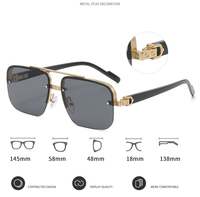 Lunettes de Soleil Dégradées Océaniques Tendance Surdimensionnées Carrées Sans Monture pour Femme, Lunettes en Métal à Double Bordure d'Été pour Homme