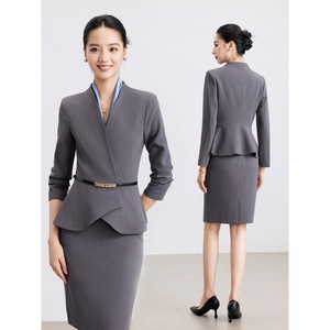 Professional Women's Gray Suit Long Sleeve Skirt Set Hotel Uniform Fall 2025 - Product Image 1