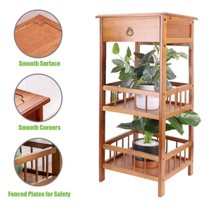 Mesa auxiliar de bambú, mesita de noche de 3 niveles, mesita de noche pequeña y alta para espacios pequeños, mesita de noche con cajón para dormitorio - Product Image 2