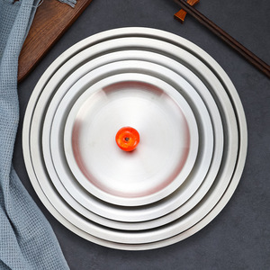 Stainless Steel Round <b>Tray</b> 304 Durable Serving Plate For <b>BBQ</b> Dinner Tableware Solid Color - Product Image 2