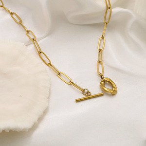 European American Style Oval Titanium Steel Necklace Gold <b>Cross</b> <b>Chain</b> Geometric Design Women's Fashion Jewelry Gift - Product Image 2