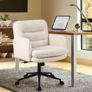 High-Quality Thick Adjustable Height Premium Upholstered Sherpa Faux Fur Home <strong>Office</strong> Chair for Working or <strong>Relaxing</strong>.