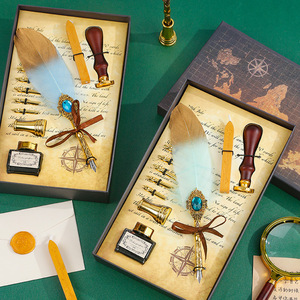 Ensemble de stylos à bille en plastique de style antique de 0,5 mm avec encre noire à effet de pierres précieuses dégradées, design unique pour l'écriture - Product Image 2