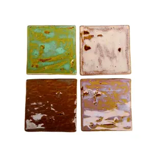 Handmade Clay Glossy Ceramic Tiles 4x4 '' Zellige Kitchen And Bathroom Wall Tiles Pink Green Hotel And Resort Wall Tiles Natural