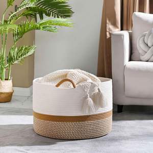 Cesta de Almacenamiento de Ropa y Mantas para Bebé de Algodón Tejido Multifuncional Ecológica de Primera Calidad con Asas para Juguetes de Guardería - Product Image 3