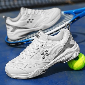 Zapatillas de tenis transpirables de malla blanca con cordones, antideslizantes, con absorción de impactos, calzado deportivo para hombres y mujeres, deportes al aire libre y - Product Image 1