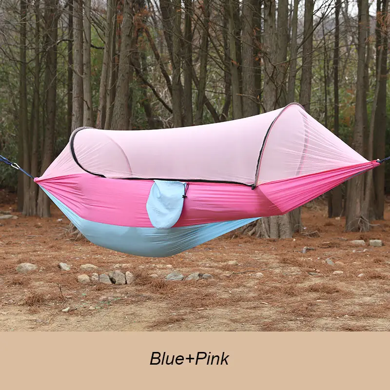 2024 Dame Vrouwen Opvouwbare Duurzame Roze Nylon Auto Open Klamboe Camping Hangmat Gemakkelijk Te Gebruiken