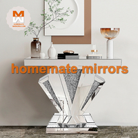 Console contemporaine miroir avec diamants écrasés