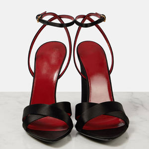 Zapatos de tacón alto de satén con diamantes de imitación y flecos para damas de honor, elegantes y con temperamento, color negro, para boda, 2026 - Product Image 6