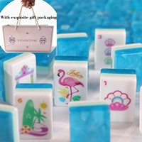 Coffrets Cadeaux de Mahjong en Gros pour Magasins de Détail avec Emballage Cadeau – Tuiles de Mahjong en Acrylique de Luxe Motif Marbre Côte Tropicale Flamant Rose