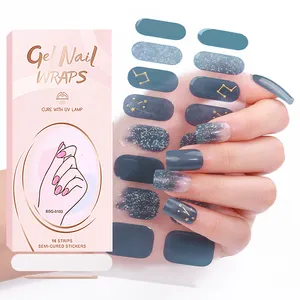 New Arrival Nail Sticker Gel High Gloss Offset Printing Thick UV Lamp Semi Cured Wraps Long Lasting Gel Nail Stickers