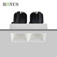 Spot encastré rectangulaire LED sans cadre à double tête COB noir 7W*2