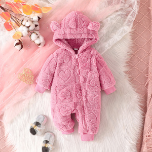 Mono de bebé de felpa tejida cálido para invierno con cremallera fácil de poner, diseño con capucha adorable, ODM, múltiples colores a elegir - Product Image 2
