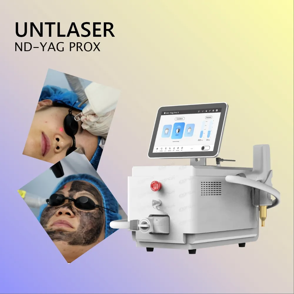 Q-schaltbarer nd yag laser 1064 1320 532 nm tattoo-fleckenentfernung und kohlefaser-peeling schönheit gerät tragbar