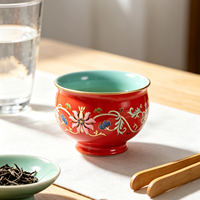 Tasse à thé en porcelaine rouge traditionnelle chinoise RED LEAF CERAMICS, motif floral, réutilisable, adaptée aux aliments, durable, coffret cadeau, NOUVEAU