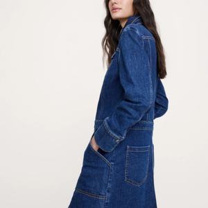 เดรสยีนส์ผู้หญิงแบบใหม่สไตล์เรโทร มินิเดรสยีนส์ทรงตรงแบบลำลอง ล้างสีแบบแอซิดวอช - Product Image 2